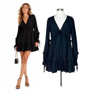 Jonathan Simkhai | Embroidered Black Eyelet Ruffle Cotton Mini Dress Medium